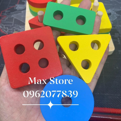 Bộ Thả Hình Khối 4 Cọc Vuông Bằng Gỗ Siêu Đẹp 