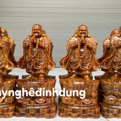 Tượng phật di lặc mini chúc phúc bằng gỗ huyết long đẹp long lanh cao 20x8x6cm