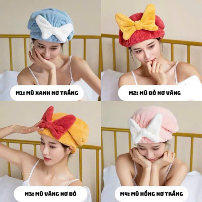 Mũ Ủ Khô Tóc Thấm Hút Tốt Đính Nơ Siêu Xinh T888 T6 - HÀNG CHÍNH HÃNG MINIIN