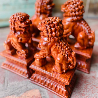 Cặp tượng kỳ lân bằng gỗ hương đá đẹp long lanh kt cao 25×15×12cm