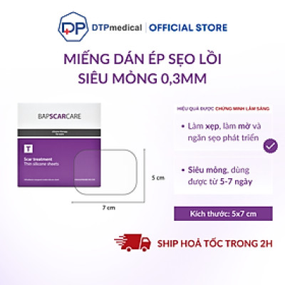 Miếng dán ép sẹo lồi Bapscarcare T siêu mỏng silicone trong suốt - Miếng dán silicone siêu mỏng làm mờ sẹo cũ, sẹo mới