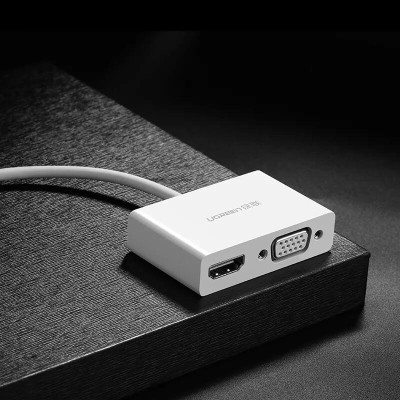 Ugreen UG30843MM123TK 15CM màu Trắng Bộ chuyển đổi TYPE C sang HDMI + VGA vỏ bọc nhựa ABS - HÀNG CHÍNH HÃNG
