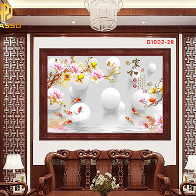 Tranh kính Cửu ngư quần hội D1002