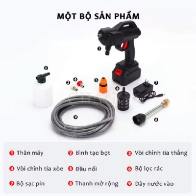 Máy rửa xe pin cầm tay máy tưới cây lực nước cực mạnh bộ như ảnh 