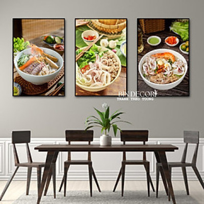 (ẢNH THẬT) Tranh treo tường trang trí decor quán ăn hủ tiếu mực có sẵn khung kèm đinh treo