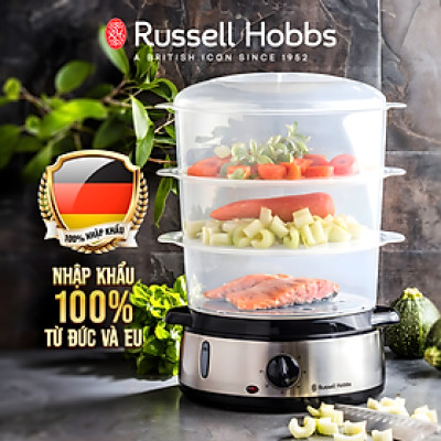 Nồi Hấp Điện 3 Tầng Russell Hobbs 19270-56, 9 lít, 2 cửa cấp nước, công suất 800w, công tắc tự động, an toàn - Hàng chính hãng nhập khẩu từ Đức & EU
