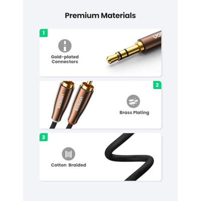 Ugreen UG80847AV170TK 2M Màu Đen Đầu cáp Màu Nâu Cáp chuyển đổi âm thanh 3.5mm sang 2 cổng RCA - HÀNG CHÍNH HÃNG