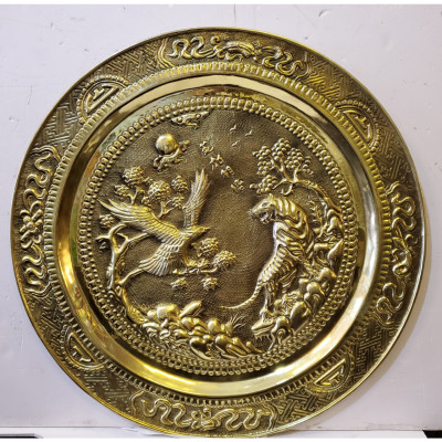 Tranh mâm đồng vàng nguyên chất – Song Hùng Tương Ngộ -A223