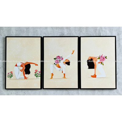 Tranh treo tường trang trí decor phòng tập yoga tranh yoga 3 tặng kèm đinh treo