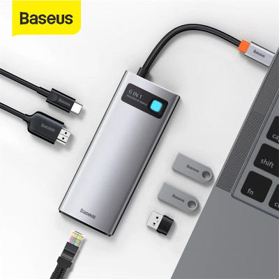 Hub chuyển đa năng Baseus Metal Gleam Series Multifunctional Docking Station ( Type-C to HDMI/ USB3.0/ LAN / SD Card Reader/ Type C PD 100W, Multifunctional HUB) - Hàng Chính Hãng