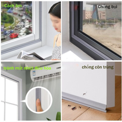 Ron Chặn Khe Cửa, Cuộn Dài 3met, Ron Dán Chân Cửa, Chặn Khe Cửa, Cách Âm, Ngăn Gió, Bụi, Côn Trùng, Hàng Nhập Khẩu