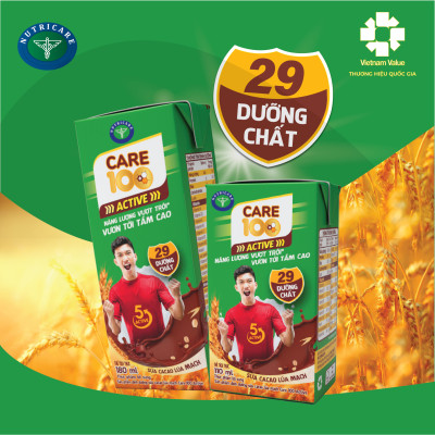 Thùng sữa nước ca cao lúa mạch Nutricare Care 100 Active giúp trẻ phát triển chiều cao (110ml)