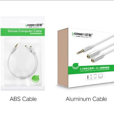 Ugreen UG30618AV141TK 20CM màu Trắng Dây chuyển âm thanh 3.5mm dương sang Jack Mic + Loa âm - HÀNG CHÍNH HÃNG