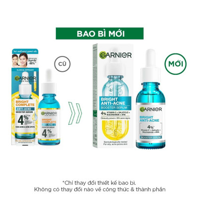 Dưỡng Chất Garnier Giảm Mụn Sáng Da Skin Naturals Bright Complete Anti-Acne Booster Serum30ml