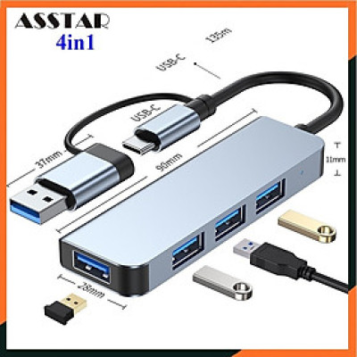 Hub Type C, Cổng Chuyển Đổi Type C, Hub USB, Cổng Chia USB, TypeC Ra 4 Cổng USB, Cổng Chuyển Đổi Dành Cho Mac book, Laptop, PC -  Hàng Chính Hãng