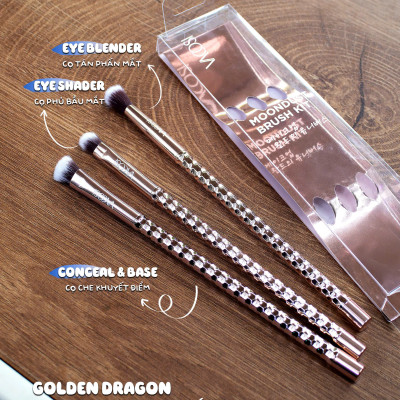 SC02 - BỘ KIT 3 CỌ MẮT VACOSI, PHIÊN BẢN GOLDEN DRAGON - VACOSI MOONDUST THE EYES BRUSH KIT, 3PCS