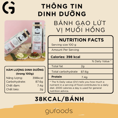 Bánh gạo lứt GUfoods vị Muối hồng -  Không chiên dầu, Không đường, Lành mạnh, Phù hợp Eat clean, Ăn vặt healthy, Thực dưỡng, Tập gym, Thuần chay