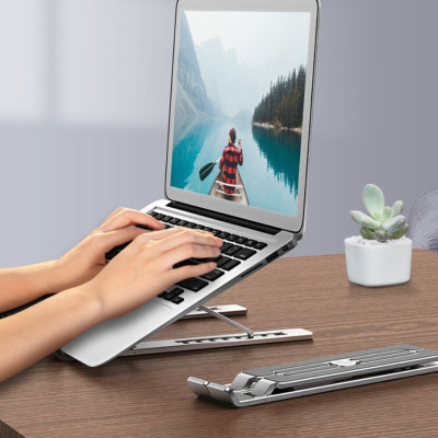 Đế Tản Nhiệt Cho Laptop, Macbook - Giá Đỡ, Kệ Đỡ, Phụ Kiện Cao Cấp Cho Macbook, Laptop Bằng Hợp Kim Nhôm Điều Chỉnh Tầm Nhìn Thông Minh Gấp Gọn KUNBE - Hàng Chính Hãng
