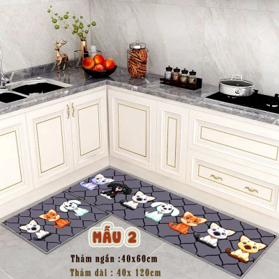 Set 2 thảm nhà bếp 40x120cm và 40x60cm họa tiết dễ thương