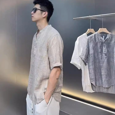 Áo sơ mi đũi trơn ngắn tay nam phối cúc đơn giản tinh tế, thanh lịch