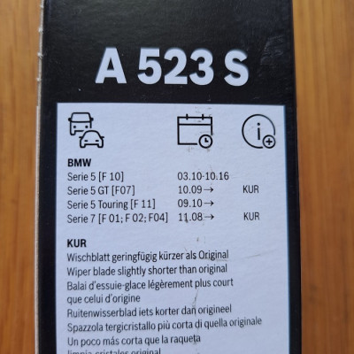 Gạt Mưa BOSCH A523S Set 26" & 18" : BMW 5 F10, 528, 535, 550, 740, 750 ( 10- 14)...