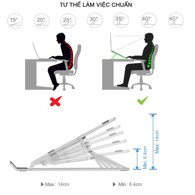 Giá Đỡ Laptop Hợp Kim Nhôm Cao Cấp Có Thể Gấp Gọn - Đế Tản Nhiệt Laptop - Macbook, Máy Tính Xách Tay - 07 Vị Trí Điều Chỉnh Góc Độ - Hàng Chính Hãng - VinBuy