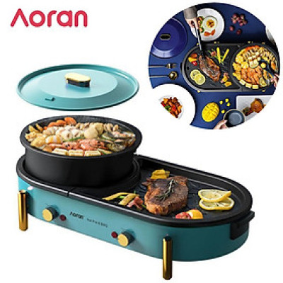 Bếp lẩu nướng đa năng 2 trong 1 cao cấp Aoran GP-004 - Chất liệu nhôm đúc chống dính - Công suất 2000W - HÀNG NHẬP KHẨU