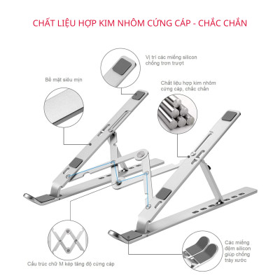 Giá Đỡ Laptop Hợp Kim Nhôm Cao Cấp Dễ Dàng Gấp Gọn, Giúp Tản Nhiệt Laptop, Máy Tính Xách Tay - 07 Nấc Điều Chỉnh Góc Độ. Hàng Chính Hãng Tamayoko