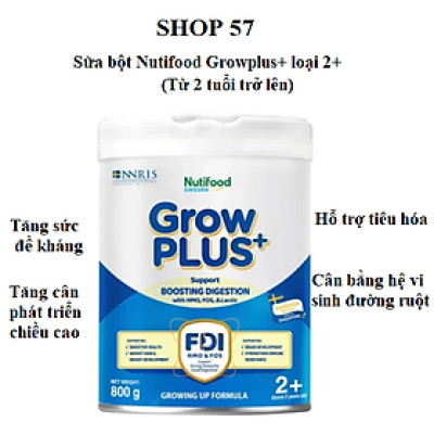 Sữa bột Nutifood Growplus+ loại 2+ hỗ trợ tiêu hóa từ 2 tuổi trở lên 800g