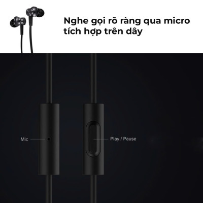 Tai Nghe Nhét Tai Xiaomi Mi In-Ear Headphones Basic (Black/Silver)_Hàng Nhập Khẩu