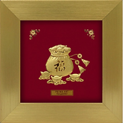 Tranh Vàng 24K - Túi vàng tài lộc - BST Phong Thuỷ Thịnh Vượng- Size 15 x 15cm- CGS-0883-07