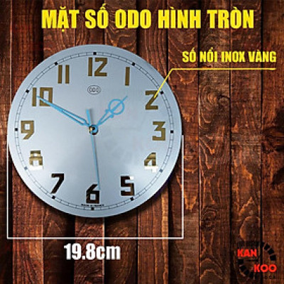 Mặt số đồng hồ Odo tròn 19cm – Số nổi inox vàng – Phục chế đồng hồ cổ
