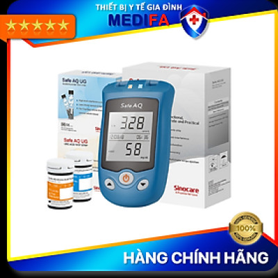 Máy Đo Đường Huyết Và Axit Uric Sinocare Safe AQ UG 2 Trong 1 Kèm 50 Que Đường, 50 Que Gout Và 100 Kim