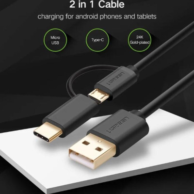 Ugreen UG30172US142TK 0.25M màu đen Thiết bị chuyển đổi USB 2.0 sang type-C và micro USB - HÀNG CHÍNH HÃNG