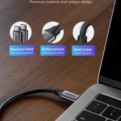 Ugreen UG60183US161TK 1M Usb 3.1 60W màu xám Vỏ nhôm Mạ niken cáp 2 đầu Type C - HÀNG CHÍNH HÃNG