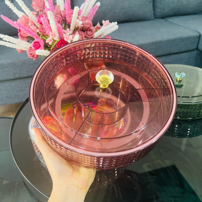 Khay Đựng Mứt Tết Vân Kim Cương, Hộp Đựng Mức Bánh Kẹo Tết Cao Cấp 1 Tầng 2 Tầng Xoay 360 Độ Song Anh- Hàng Chính Hãng