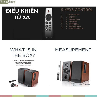Edifier R1700BTs - Loa Bookself Kiểm Âm, Bluetooth 5.0 / RCA Kép / Sub Out, Công Suất 66W - Hàng chính hãng