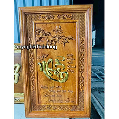 Tranh chữ nhẫn phong thủy bằng gỗ  hương đá  kt 48x80x4cm 