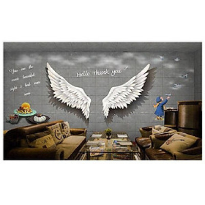 TRanh dán tường 3d đôi cánh thiên thần - ép kim, sa - có sẵn keo TB19