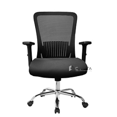 Ghế nhân viên lưng lưới tay chữ T CE4548-M Nội thất Capta Ghế làm việc lưng trung nệm vải khung nhựa đen tay tựa chữ T điều chỉnh chân xoay inox 201 có bánh xe nhựa