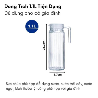 Bình đựng nước thủy tinh Luminarc Quadro G2666, dung tích 1.1L, dùng máy rửa bát | Hàng chính hãng