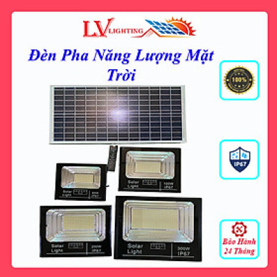 Đèn Năng Lượng Mặt Trời Pha 100W - Bộ sản phẩm gồm Đèn Pha Báo Pin, Tấm Pin NL, Remote và phụ kiện đi kèm