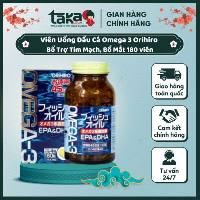 Viên Uống Dầu Cá Omega 3 Orihiro Bổ Trợ Tim Mạch Bổ Mắt 180 viên
