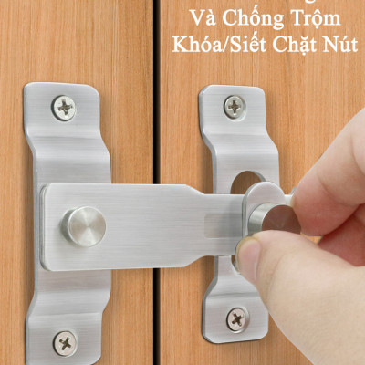 Chốt Khóa Cài Cửa Loại Cao Cấp KUNBE Dày Dặn, Có Chốt Cố Định Thanh Gạt An Toàn Chắc Chắn