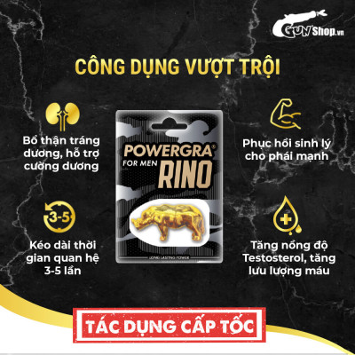 Viên uống phục hồi và tăng cường sức khỏe sinh lý nam giới Powergra Rino - Vỉ dùng thử 1 viên