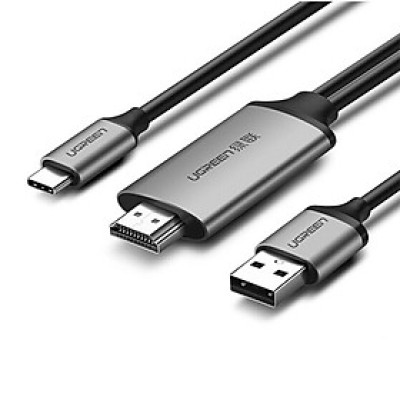 Cáp chuyển đổi USB-C dương Sang HDMI âm có cổng USB cấp nguồn dài 1.5m màu Xám Ugreen TC50544CM183 Hàng chính hãng.