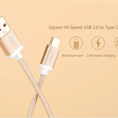 Ugreen UG20858US174TK 0.25M màu Vàng Dây USB 2.0 sang Type-C đầu nhôm dây bọc vinyl - HÀNG CHÍNH HÃNG