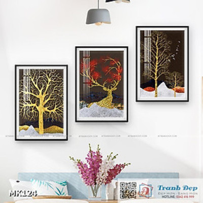 Bộ 3 tranh mica cao cấp Hươu nghệ thuật - MK124