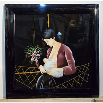 TRANH SƠN MÀI ĐẮP NỔI THẾP VÀNG BẠC - TÌNH MẪU TỬ