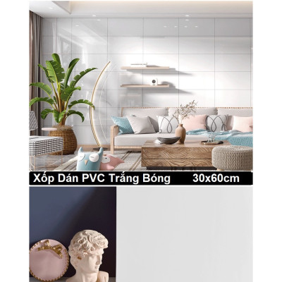 Bộ 5 Tấm Xốp Dán Tường 3D PVC Lá Hồng 60x30cm Keo Sẵn Dày 2,5mm Cao Cấp, Sang trọng